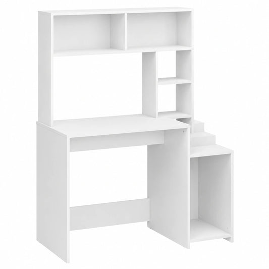 Bureau, avec rangement, avec étagères, coloris blanc, 100 x 45 x 140 cm, pour l’espace de travail