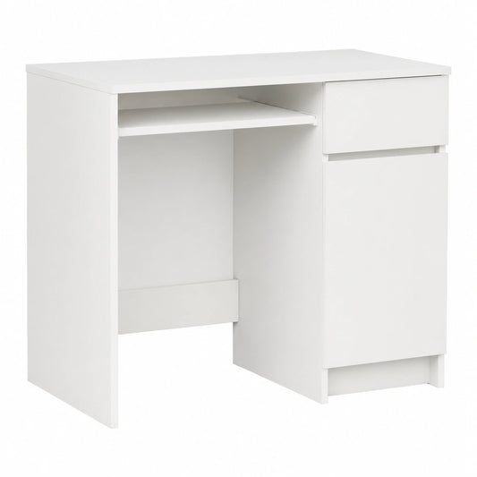 Bureau, avec rangement, avec tiroirs, avec étagères, coloris blanc, 86 x 49 x 76 cm, pour l’espace de travail