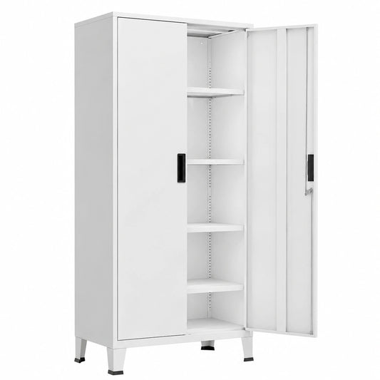 Armoire, réglable, avec rangement, avec étagères, en métal, coloris blanc, 80 x 40 x 180 cm, pour la chambre