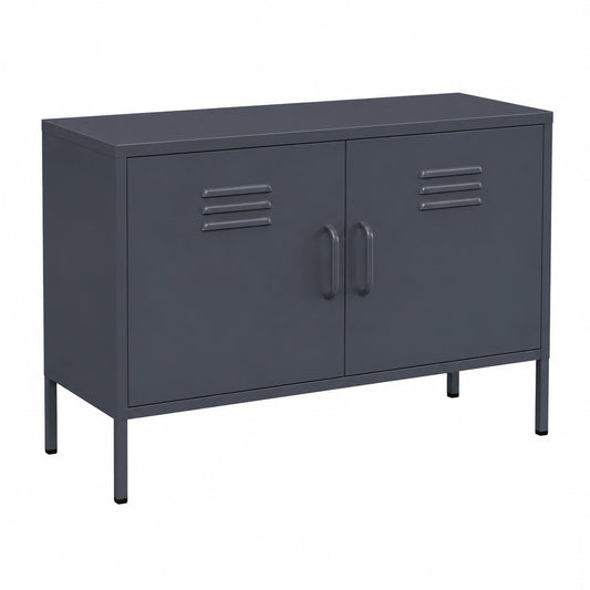 Meuble TV, en métal, réglable, avec étagères, coloris anthracite, 100 x 40 x 65 cm, pour le salon