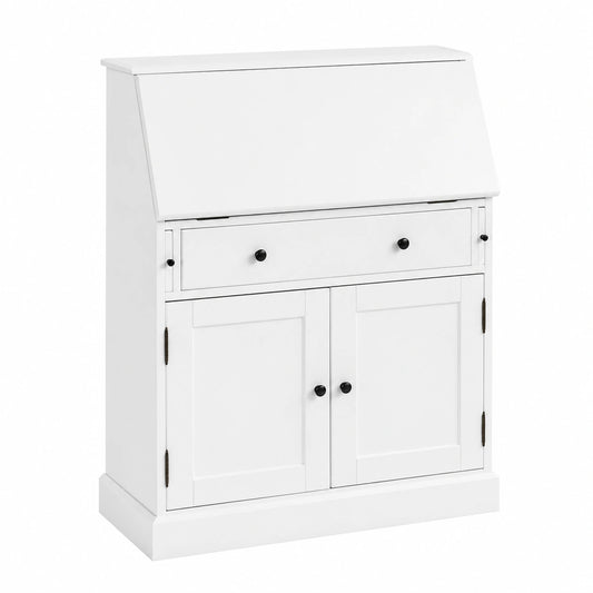 Bureau, en panneaux de bois, avec rangement, coloris blanc, pour l’espace de travail
