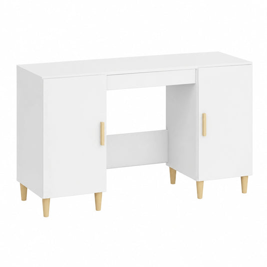 Bureau, avec rangement, 140 x 50 x 75 cm, coloris blanc, pour l’espace de travail