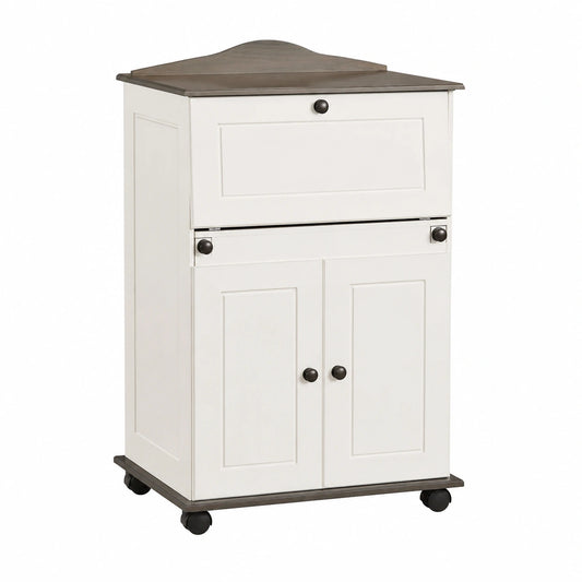 Bureau, pliable, avec rangement, avec étagères, coloris blanc et taupe, pour l’espace de travail