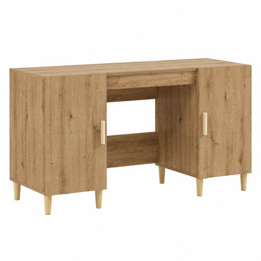 Bureau, avec rangement, en chêne, 140 x 50 x 75 cm, pour l’espace de travail
