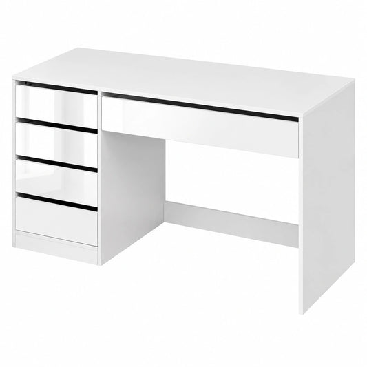 Bureau, avec rangement, avec tiroirs, en panneaux de bois, 120 x 55 x 75 cm, coloris blanc, pour l’espace de travail