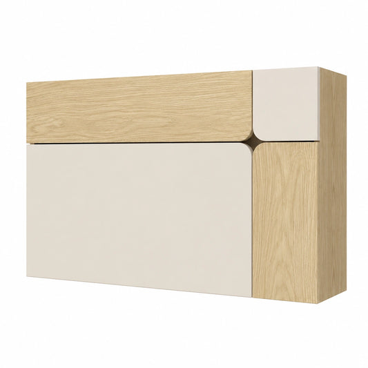 Bureau, avec rangement, avec portes, coloris beige et naturel, pour l’espace de travail