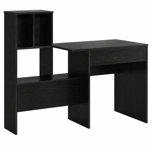 Bureau, avec étagères, en chêne, coloris noir, 131,5 x 50 x 106,5 cm, pour l’espace de travail